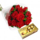Bouquet de  12  Rosas Rojas y  chocolates